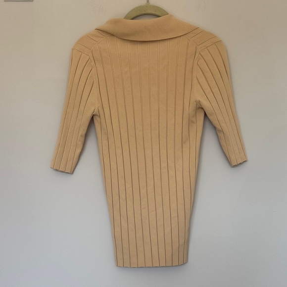 Oroton Ribbed Collared Button Up Top in Creamed Honey - M - Picture 5 of 5